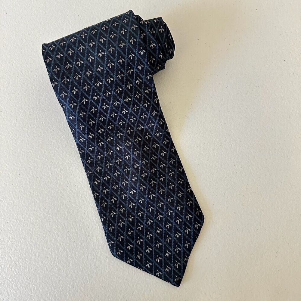 GIORGIO ARMANI Cravatte Black/Blue Embroidered Diamond Silk Neck Tie ITALY MADE